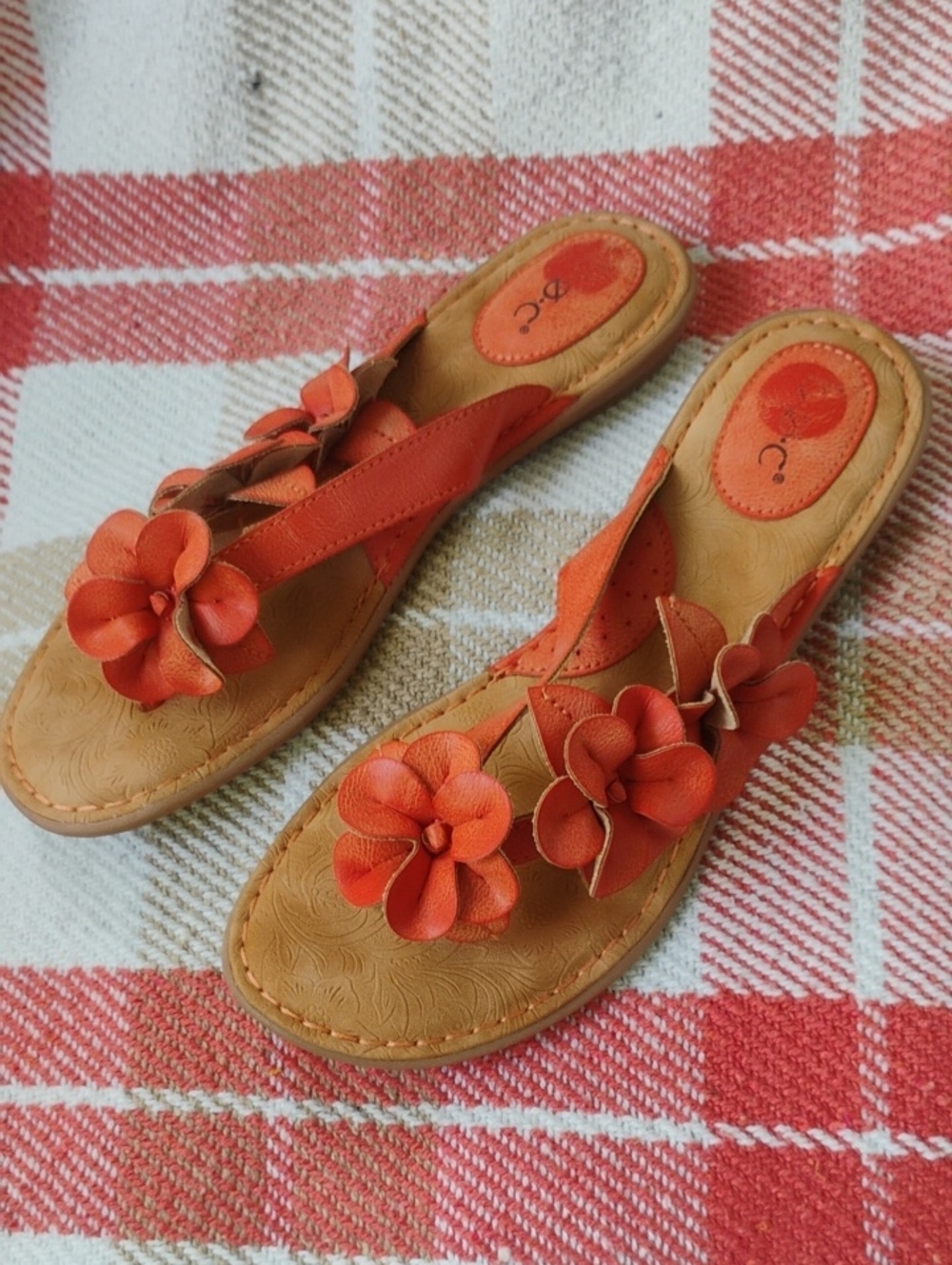 BOC Born Orange Leather Florall Flip Flop Sandals